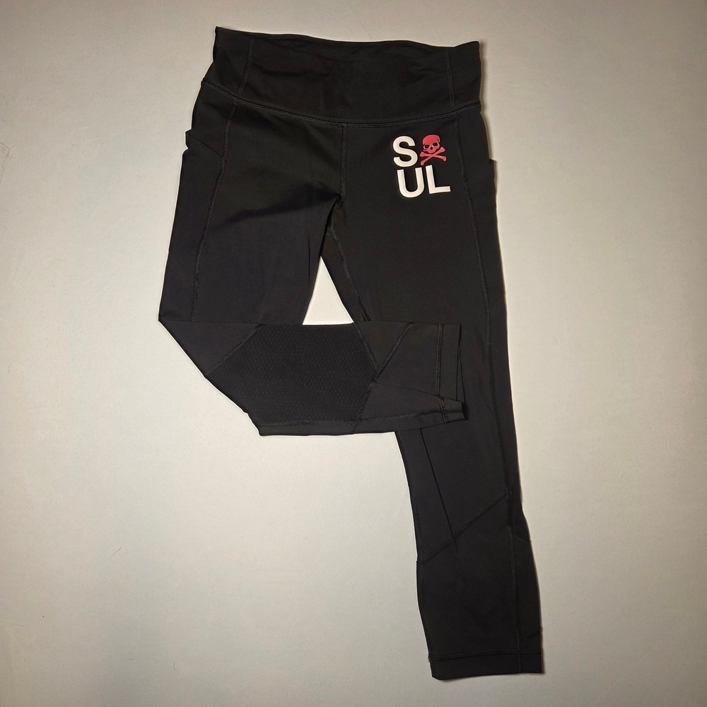 SoulCycle x Lululemon Black Workout‎ Cropped Leggings Skull Size 6